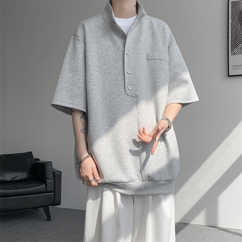 6006-P38控582025夏季美式立领POLO衫短袖，男装T恤，电商A212