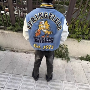 RRORCODE刺绣pu袖棒球服美式潮宽松夹克外套秋季图片