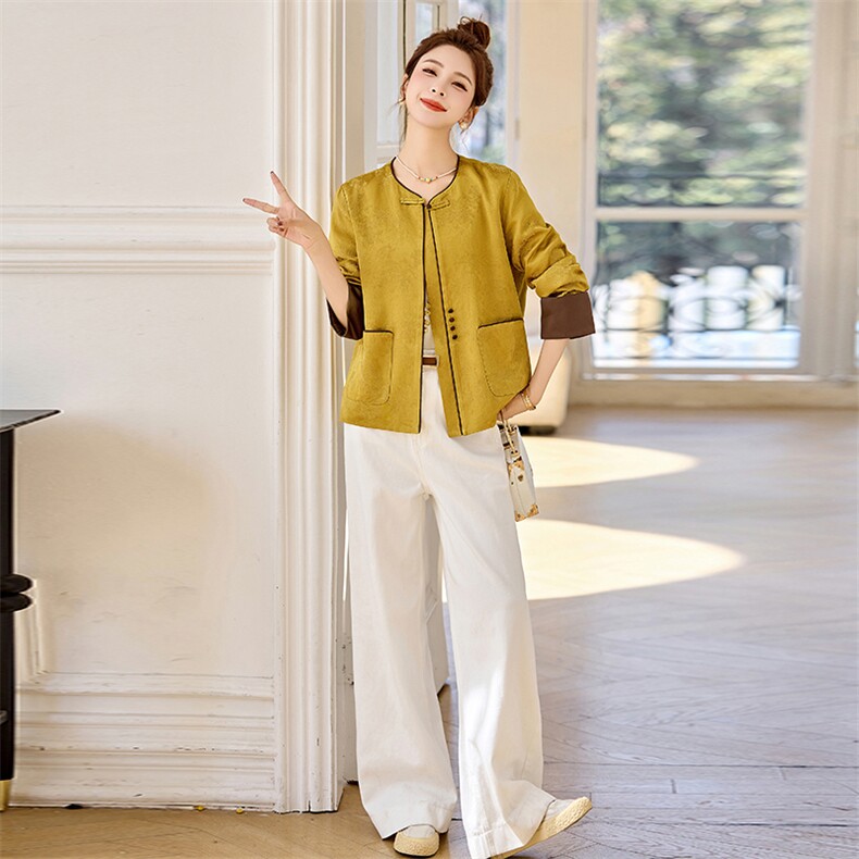 2025年春季新款小香风外套女新中式国风提花短款小上衣超火减龄,女装短外套,依万里