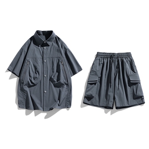 夏季套装男高品潮牌五分袖衬衫大码短裤两件套DSA157-1-C68-P90图片