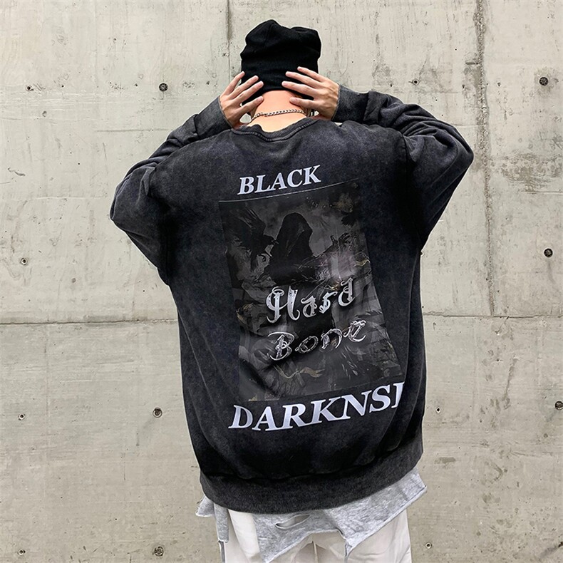 美式复古重磅做旧水洗宽松涂鸦印花圆领套头卫衣男-WY8333-P58,男装卫衣,电商B289