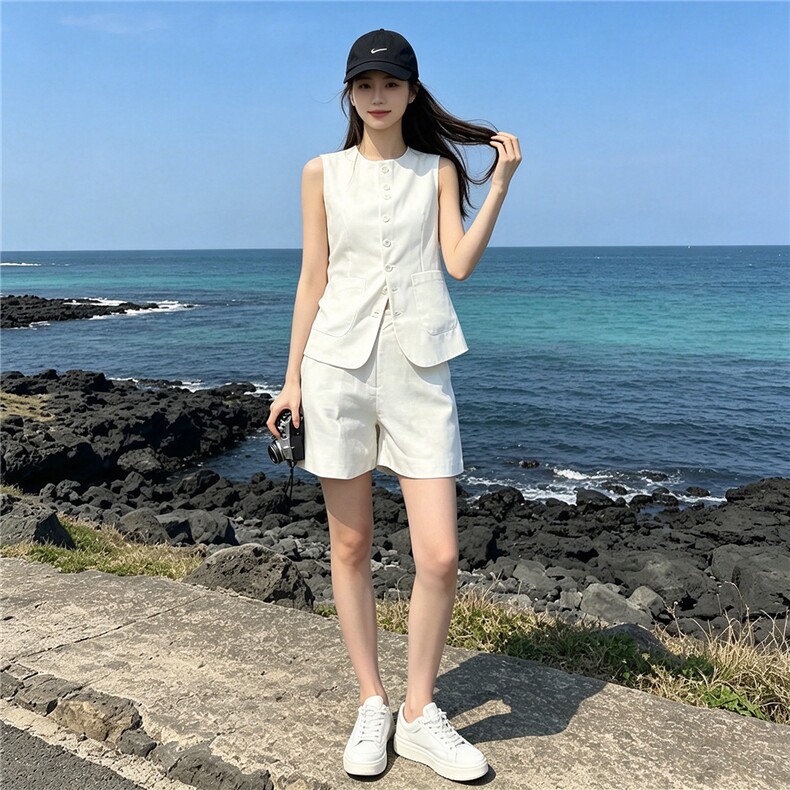 气质温柔风时尚套装女夏季新款法式小香风无袖上衣阔腿短裤两件套,女装套装/套裙,江南