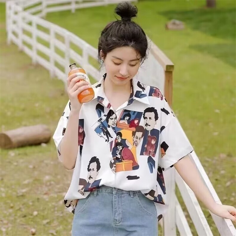 春季女装韩版批新款发时尚气质学生打底衬衣宽松大码洋气印花衬衫图片