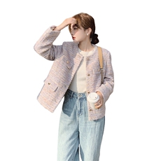 小香风羽绒服赫本风外套女2025新款设计感小个子名媛气质蓝色上衣，女装羽绒服，2C316