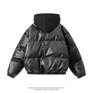 现货 假两件pu皮衣棉服外套男冬季新款加厚美式高街棉衣M106-P120图片