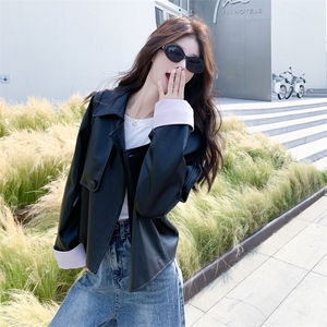美式复古短款黑色皮衣外套女春秋2025新款小个子PU夹克爆款高级感图片