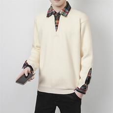 【抖音得物】2025秋季时尚毛衣针织衫假两件polo领长袖，男装Polo衫，电商A113