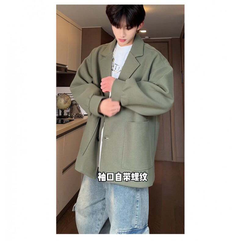 韩系短款加绒加厚毛呢大衣风衣外套504-F12-P75（加绒P95控128）,男装毛呢大衣,星座504
