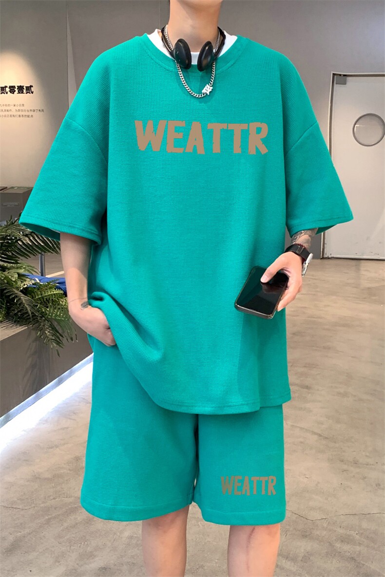 ！2025夏季新款男士华夫格短袖套装学生一套HTZ96P50,男装T恤,电商B220