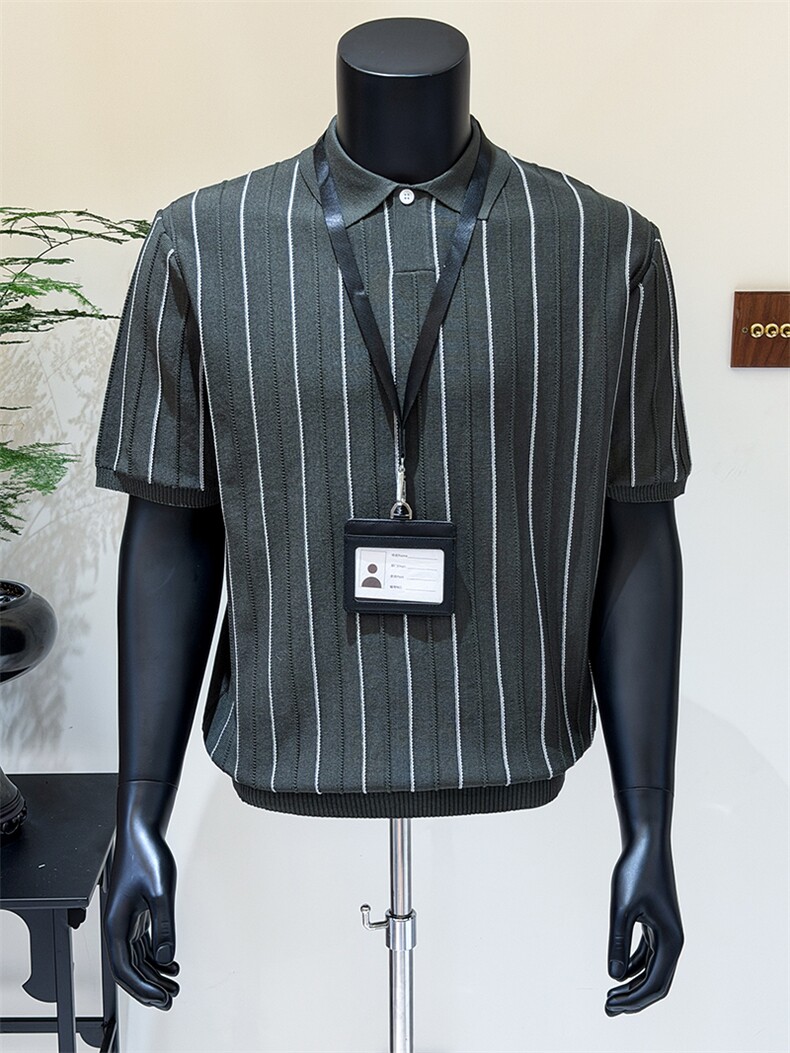 冰丝短袖翻领polo毛衣条纹T恤B2033-P58,男装T恤,星座1012-1