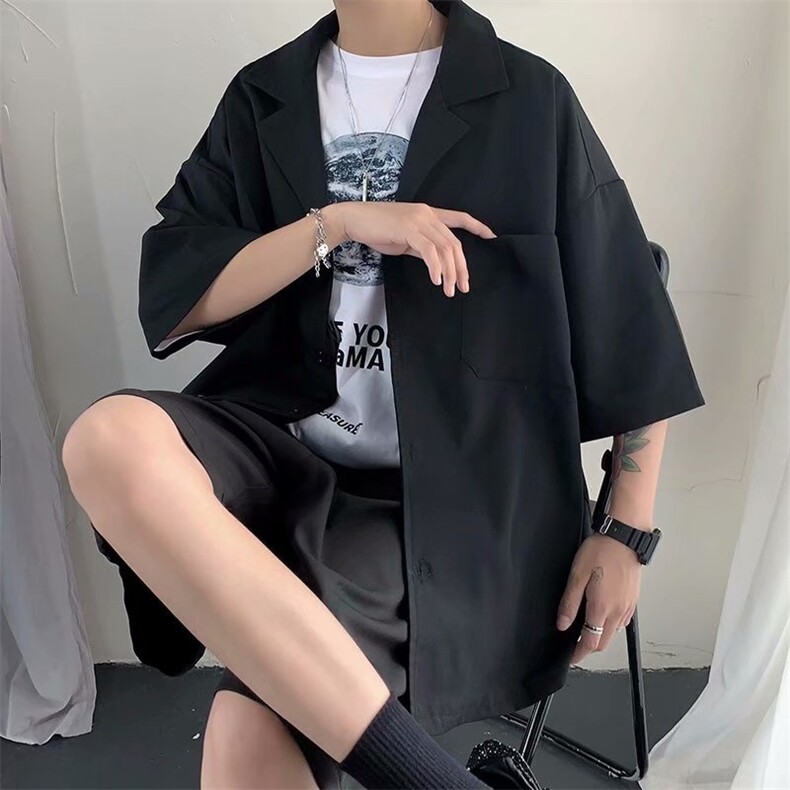 夏季休闲短袖套装男五分袖衬衣潮宽松短裤男西服两件套tz043-P50,男装西服套装,星座1008-1