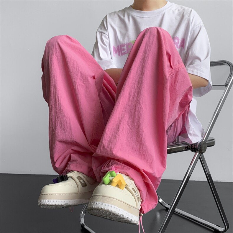 休闲裤男韩版潮流粉色个性帅2023夏季新款ins宽松束脚裤K4284-P34,男装休闲裤,星座412-3