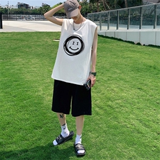 ！港风2023夏季无袖背心男加肥加大码宽松短袖T恤男BX265-P20，男装背心/马甲，电商B371
