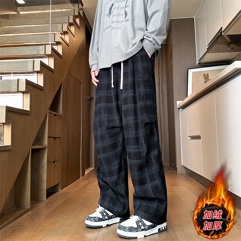 重磅加厚北极绒宽松格子休闲裤男士加绒保暖长裤K6618J厚-特P50,男装休闲裤,电商A006