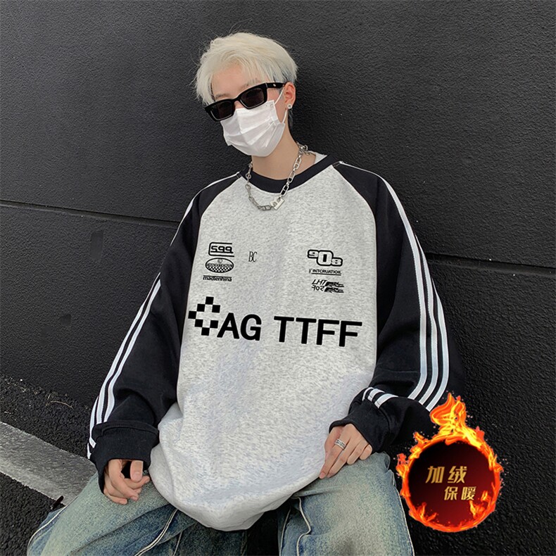 抖音得物供货提供视频秋冬重磅美式宽松织带圆领卫衣0752,男装卫衣,电商A486