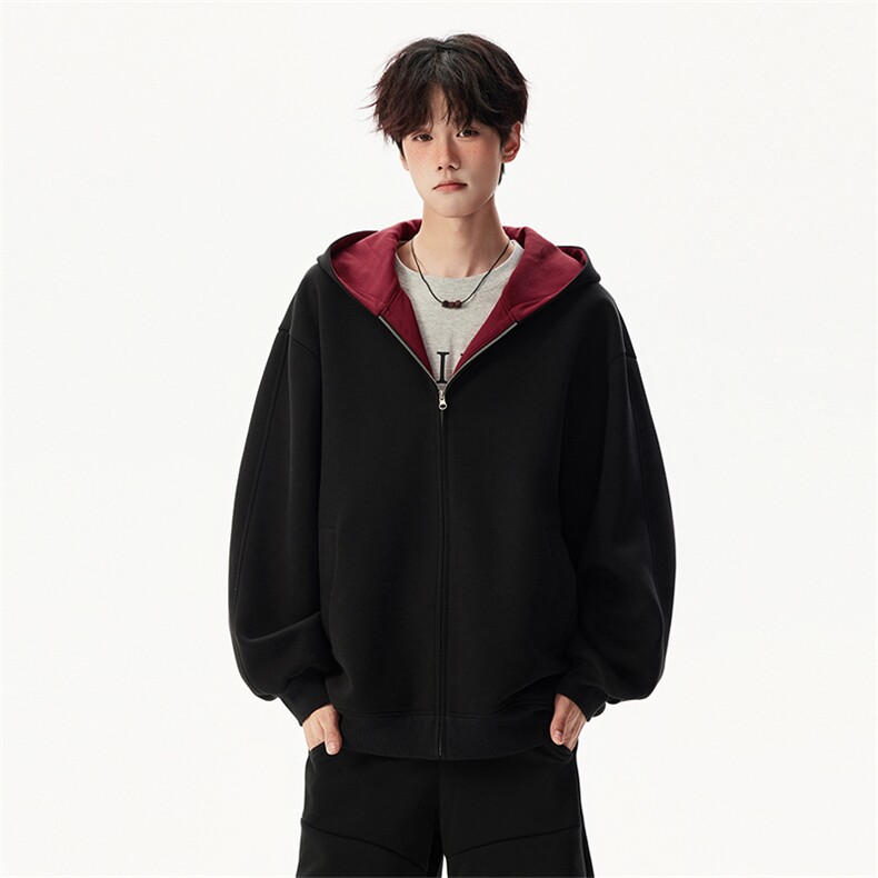 重磅高品质硬挺boxy26春装美式高街结构撞色拼接连帽卫衣开衫外套,女装短外套,电商A486