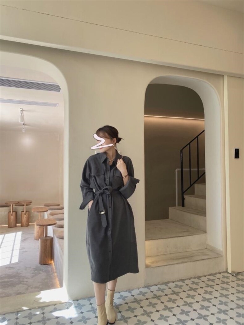 秋季风衣裙，女装风衣，驿谷