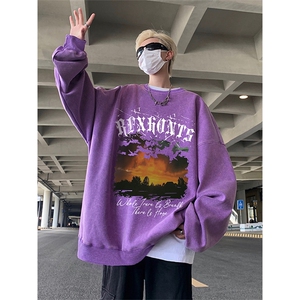 得物抖音高品质380克重磅做旧炒雪花纯色圆领水洗印花卫衣ASY1501图片