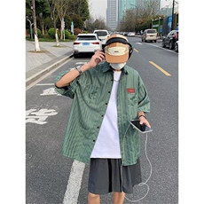 日系五分袖春夏季新款衬衫潮流慵懒男方领衬衫C8058P32，男装衬衫，星座1116-2