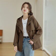 2026年春季连帽休闲宽松显瘦时尚短款风衣，女装风衣，文熹诺