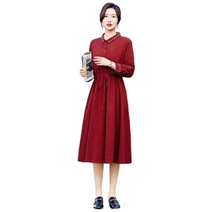 春季高档刺绣纯棉连衣裙女2026新款小翻领气质收腰显瘦长袖裙子图片