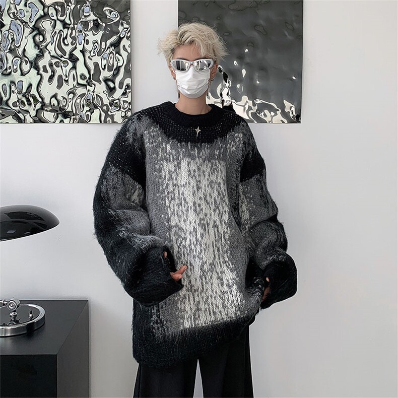 秋冬男针织衫圆领毛衣渐变色扎染十字架休闲外套M9153P55,男装针织衫/毛衣,星座1013-1