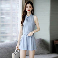 连体裤2021年夏季时尚翻领无袖收腰百搭韩版潮流，女装连体裤，江南富贵女
