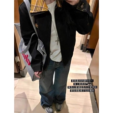 美式复古格子拼接牛仔外套男女春秋新款工装夹克JK54-P83，男装工装外套，星座208-5