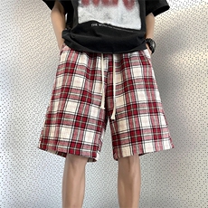 日系复古格子短裤男士百搭休闲五分裤夏季新款阔腿裤子K6666-P28，男装休闲裤，星座512-4