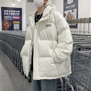 秋冬季加厚白色棉衣外套连帽情侣装港风宽松pu皮棉服男 W6464-P98图片