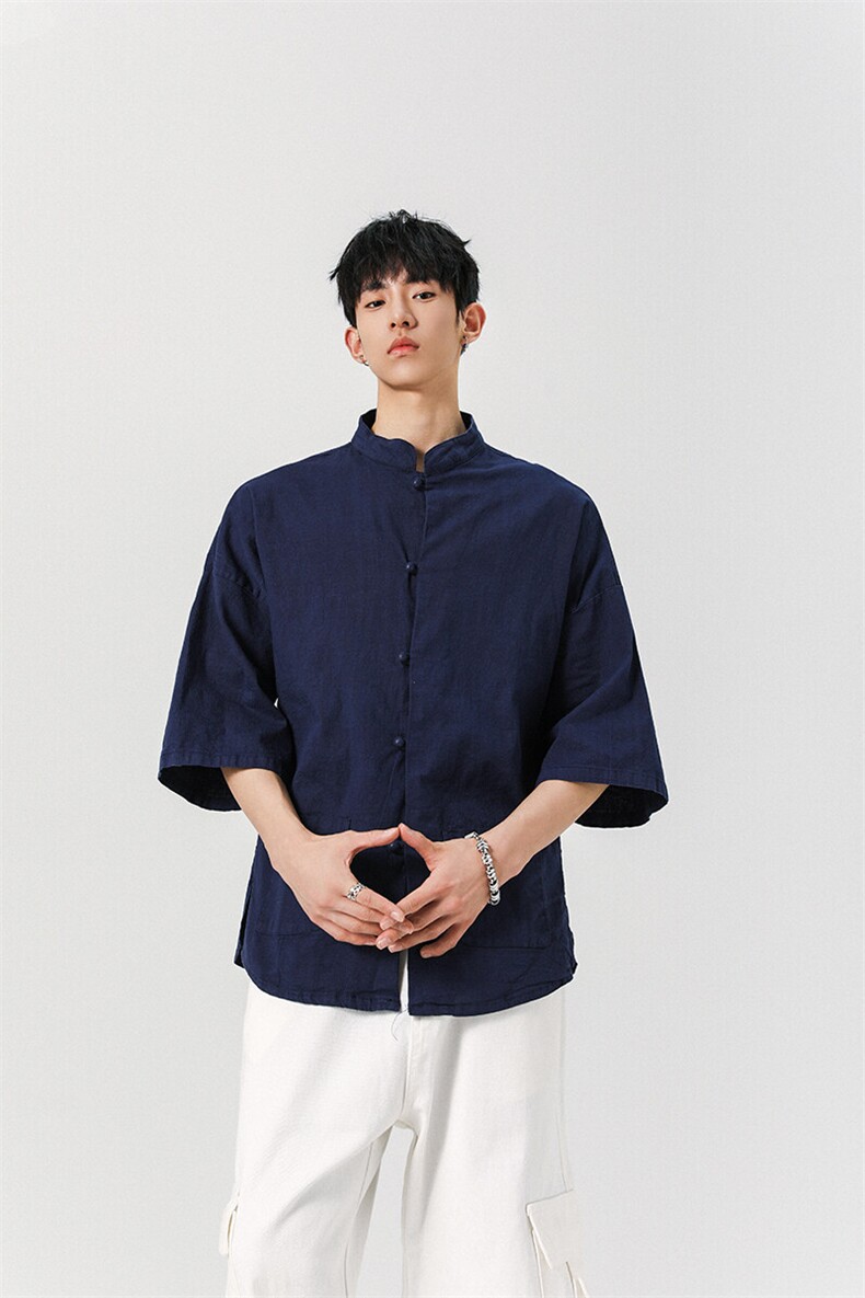 8XL-M风大码夏短袖衬衫男外套棉麻七分袖上衣CS505P60控78,男装衬衫,电商D206-1