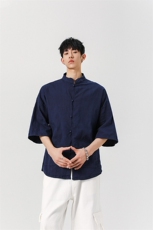 8XL-M风大码夏短袖衬衫男外套棉麻七分袖上衣CS505P60控78，男装衬衫，电商D206-1