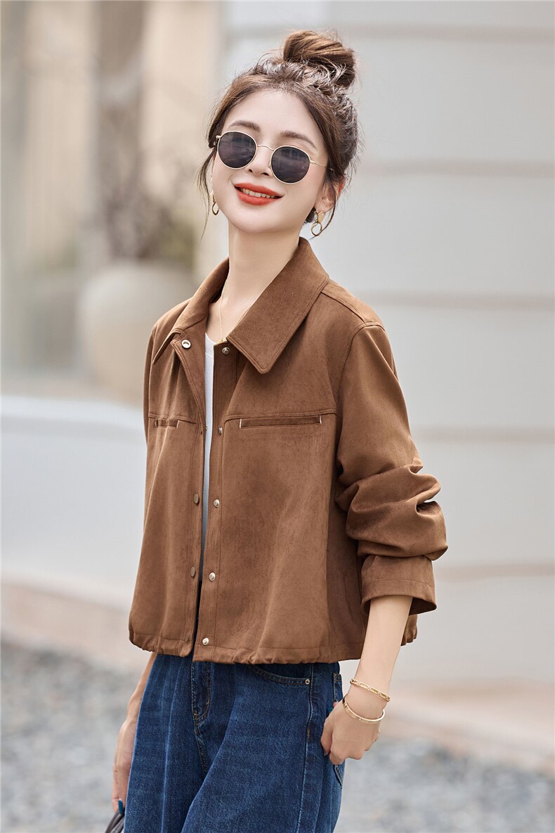 翻领时尚短外套女早秋季2025新款小个子独特漂亮通勤百搭夹克上衣,女装短外套,丽影随形