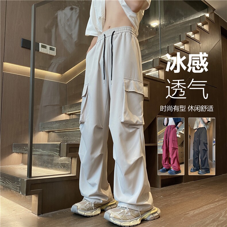 夏季新款潮流工装大口袋宽松直筒冰丝裤B315-K24166-特p35控68,男装工装外套,电商B315