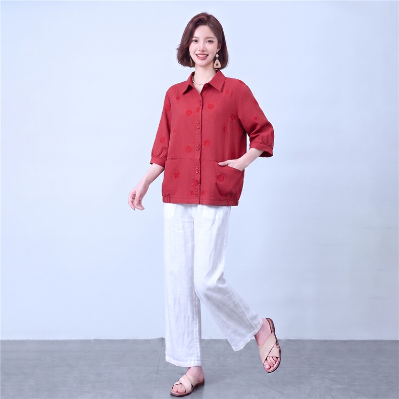 女衬衫秋季简约翻领透气宽松上衣,女装衬衫,曼沙奕珂