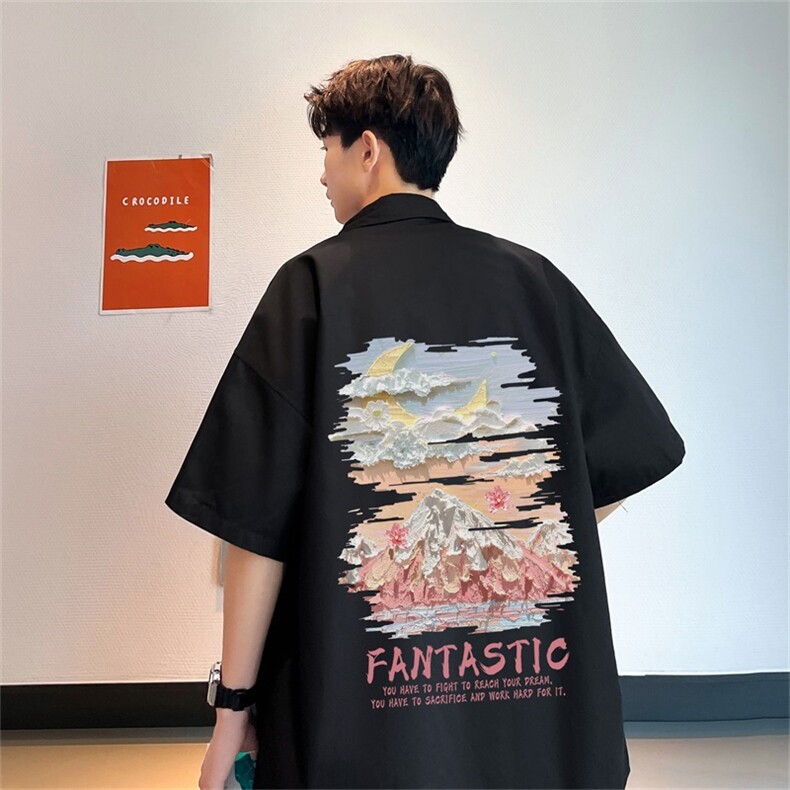 电商DSA028-MDSP846P38夏季新款港风百搭潮流印花短袖衬衫男，男装T恤，电商A028