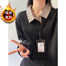 简约格子假两件polo翻领加绒加厚卫衣男款长袖打底衫套头，男装T恤，四季星座505