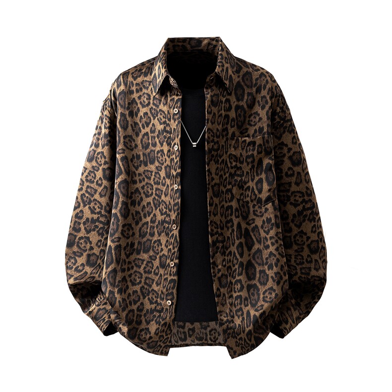 1立体白底豹纹衬衫M-5XL大码聚酯纤维长袖衬衫CS78728P35控58，男装衬衫，星座226-2