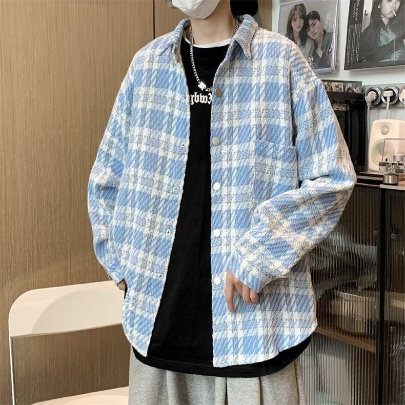 小香风格子衬衫秋季夹克外套男图片