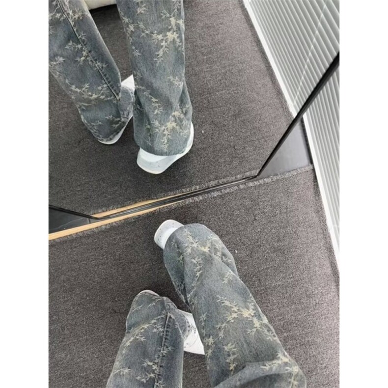 美式高街vibe提花牛仔裤男潮牌水洗直筒宽松痞帅微喇裤L10522-P43,男装牛仔裤,星座1008
