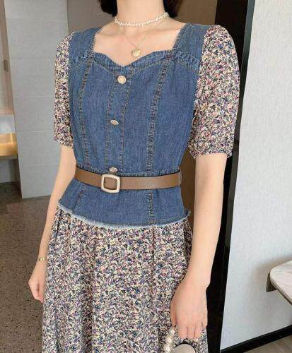 牛仔假两件连衣裙现货，女装连衣裙，依柏璐