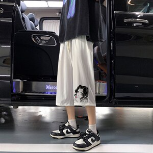 QK72153-P25冰丝七分裤男大码速干短裤男五分裤港风