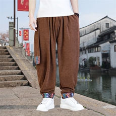 男士休闲裤灯芯绒长裤新中式灯笼裤哈伦萝卜裤XZ1512-2522裤-P50，男装休闲裤，星座1512