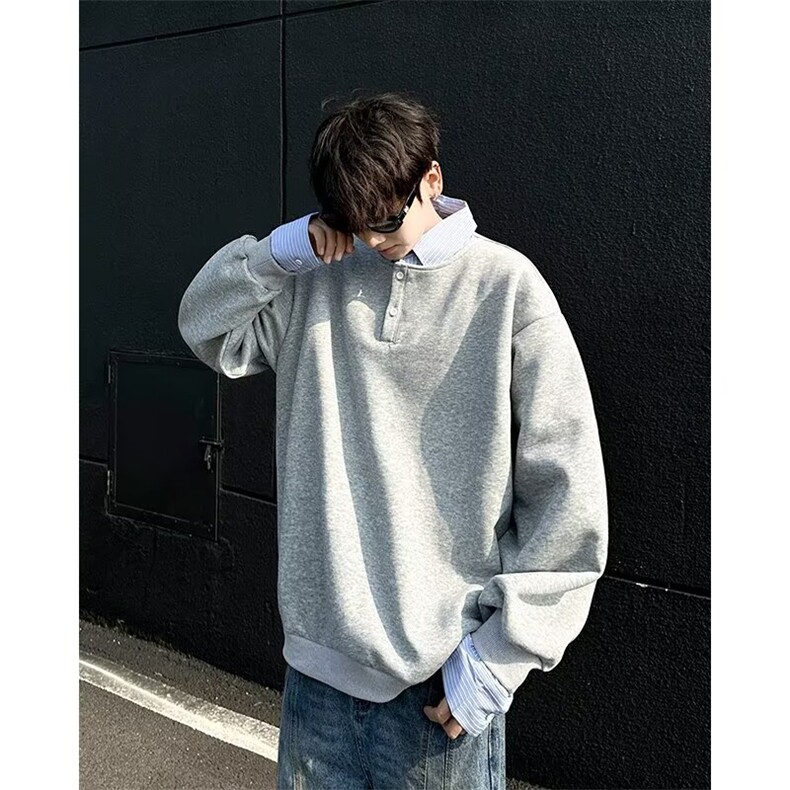 E55P45韩版假两件撞色拼接卫衣长袖男装宽松衬衫领套头男女,男装卫衣,星座512-6