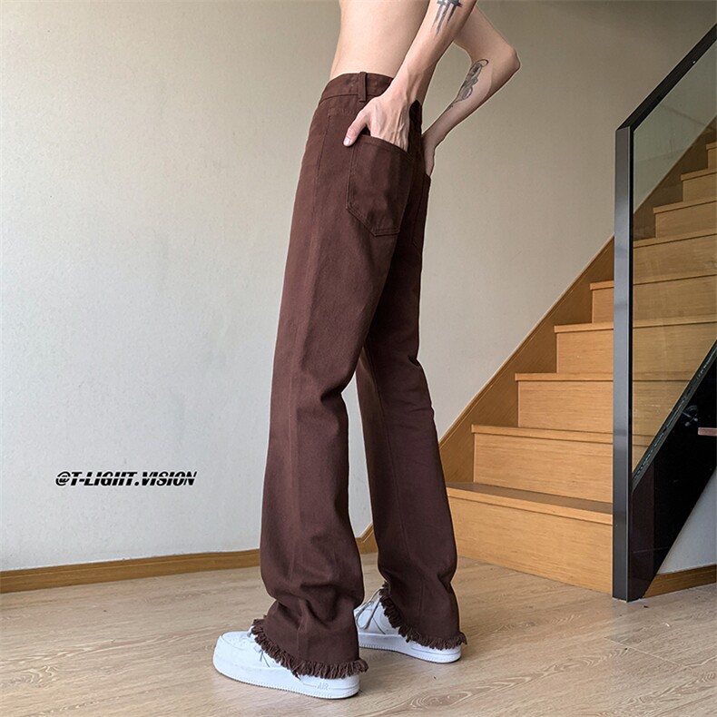 B221美式ins高街小众情侣款毛边微喇牛仔裤LK23004-P55控78,男装牛仔裤,电商B221