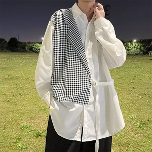 冷淡风男装高级感炸街衬衫男假两件设计感小众长袖C361P38图片