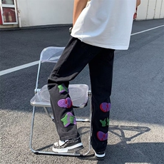 美式vibe裤子高街水洗牛仔裤男设计感小众拉链裤K693P43，男装牛仔裤，星座1116-2