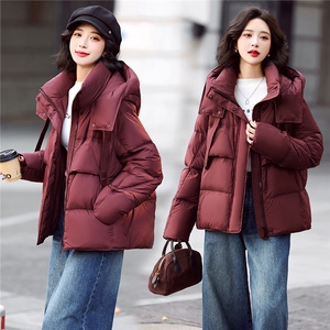 新标90白鸭绒短款羽绒服女2025年冬季新款立领连帽羽绒服图片