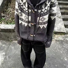 网图费尔岛牛角扣连帽毛衣男美式复古开衫针织外套MY1772-特P63，男装针织衫/毛衣，星座1007（原301D）