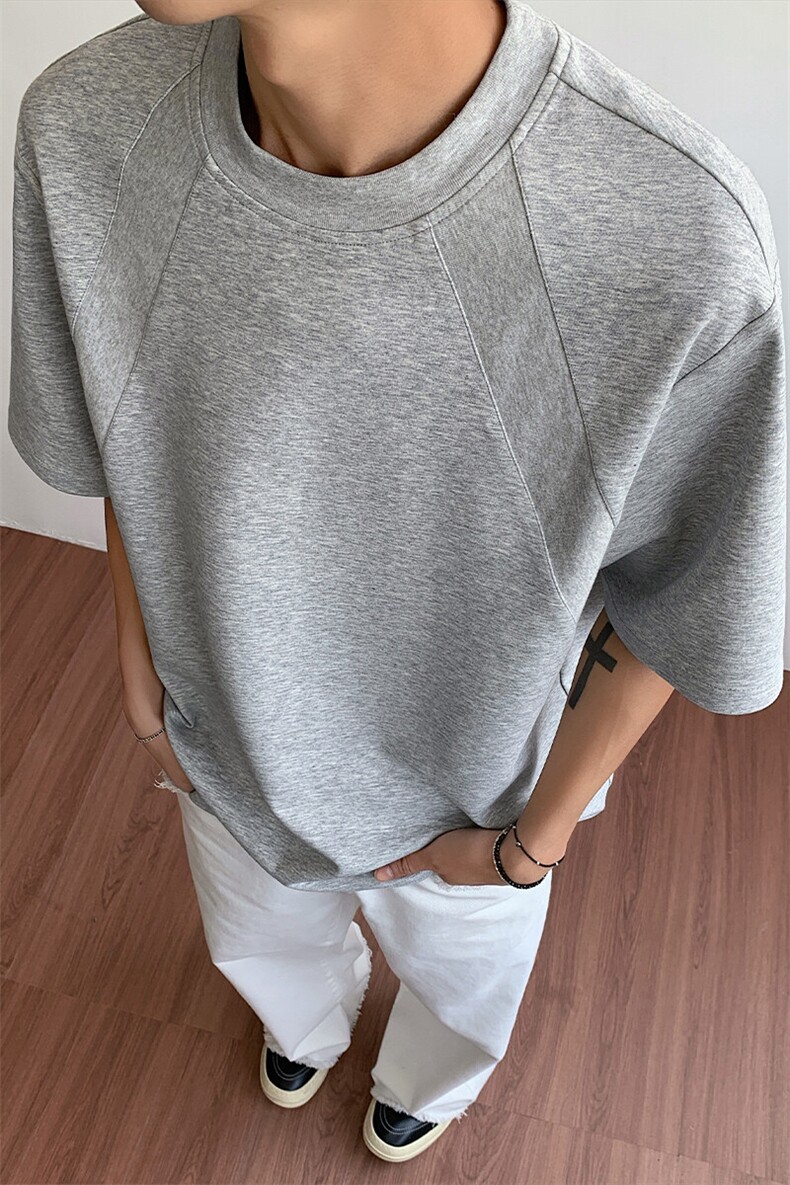 胖胖哥暗格纹纯棉短袖T恤男夏季大码宽松上衣纯色潮牌简约体恤衫,男装T恤,电商A001